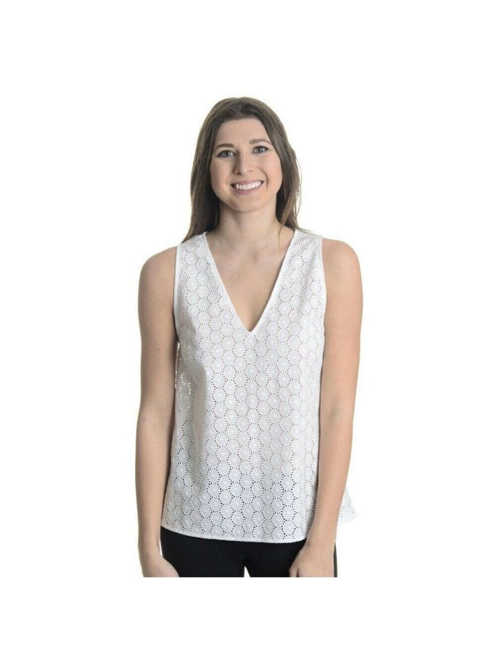 rag & bone JEAN White Eyelet Drape Split Tank Top